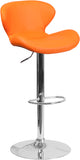 Contemporary Vinyl Adjustable Height Barstool with Curved Back and Chrome Base