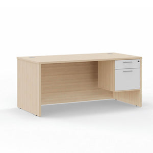 Leah Administrator's Desk with Locking Box/File Pedestal Drawer, 63"Wide x 31"D, Sand Ash/White