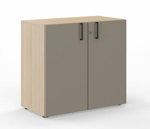 Leah Two-Shelf 36"W Storage Cabinet, Amber Oak/Taupe