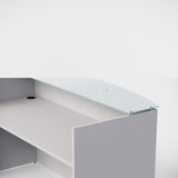 Sheridan Reception Desk Shell with Ultra White Glass Floating Transaction Counter, 72"W x 36"D x 42"H, White/Glass White