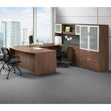 Empresario Executive U-Shaped Desk with Glass Door Hutch and Storage Cabinets