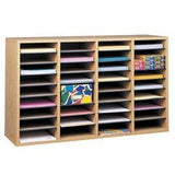 Safco Outlet Adjustable Wood Literature Organizer, 24''H x 39 3/8''W x 11 3/4''D, 36 Compartments, Oak