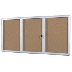 Bi-Office Anodized Aluminum Frame Enclosed Cork Bulletin Board, 3 Doors, 36''H x 72''W