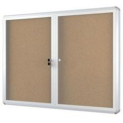 (Scratch & Dent) OF4S Bi-Office Anodized Aluminum Frame Enclosed Cork Bulletin Board, 2 Doors, 36''H x 48''W