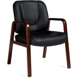 Preva Luxhide Guest Chair with Cordovan Wood Accents 26"D x 24"W x 34.5"H  Black