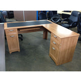 (Scratch and Dent) L-Shaped Outlet Desk, 60"wide x 60"deep x 30"high, Realspace Magellan Collection, Honey Maple