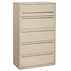 HON Brigade 700 Series Lateral File, 5 Drawers, 67"H x 42"W x 19 1/4"D, Putty