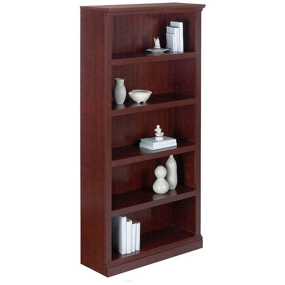 Realspace Premium Wide Bookcase, 5-Shelf, 72 1/8''H x 35 3/8''W x 13 5/8''D, Classic Cherry