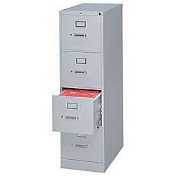 HON H320 Series 26 1/2"D Vertical 4-Drawer Letter File Cabinet, Light Gray