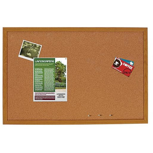 FORAY Outlet Cork Bulletin Board, Oak Finish Frame, 36