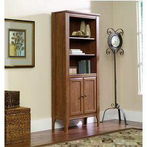 Sauder Appleton Library Bookcase With Doors, 5-Shelves, 72"H x 31"W x 13"D, Sand Pear