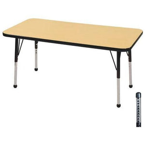 ECR4KIDS Outlet Adjustable Rectangle Activity Table, Chunky Legs, 24"W x 48"D, Maple Top/Black Legs