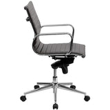 Mid-Back Ribbed LeatherSoft Swivel Conference Office Chair with Knee-Tilt Control and Arms