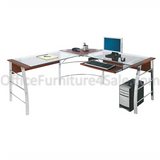 (Scratch & Dent) L-Shaped Glass Computer Desk, 30"H x 61 1/2"W x 61 1/2"D, Mezza Outlet Collection, Cherry/Chrome