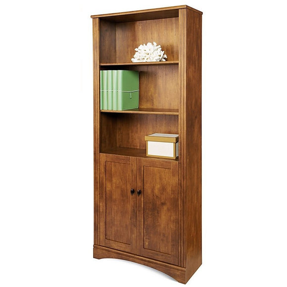 Realspace Outlet Dawson 5-Shelf Bookcase With Doors, Brushed Maple