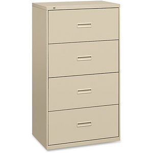 Basyx by HON 484L Outlet File Cabinet - 36" x 19.3" x 53.3" - 4 x Drawer(s) for File - Legal, Letter - Lateral - Ball-bearing Suspension, Interlocking, Leveling Glide - Putty - Steel