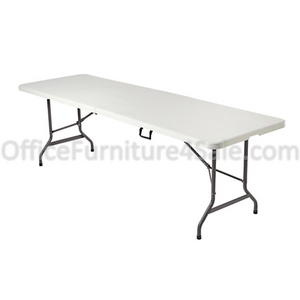 (Scratch & Dent) Realspace Outlet Molded Plastic Top Folding Table, 8' Wide Fold in Half, Platinum