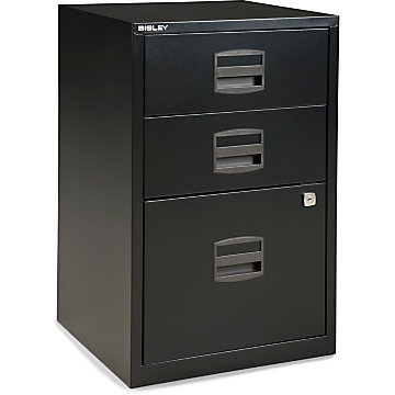 (Scratch & Dent) Bisley Steel Outlet Letter-Size Under-Desk Storage Cabinet, 3 Drawers, Black