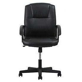 Sharpline Leather Mid-Back Chair With Arms, Black