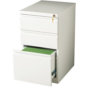 (Scratch & Dent) WorkPro Outlet Metal Letter-Size Vertical Mobile Pedestal File, 3-Drawer, 27 3/4"H x 15"W x 19 7/8"D, White, 1590733, HID20977