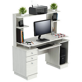Inval Outlet Computer Work Center With Hutch, 53 3/10"H x 49 4/5"W x 18 1/2"D, Laricina White