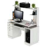 (Scratch & Dent) Inval Outlet Computer Work Center With Hutch, 53 3/10"H x 49 4/5"W x 18 1/2"D, Laricina White