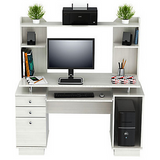 Inval Outlet Computer Work Center With Hutch, 53 3/10"H x 49 4/5"W x 18 1/2"D, Laricina White