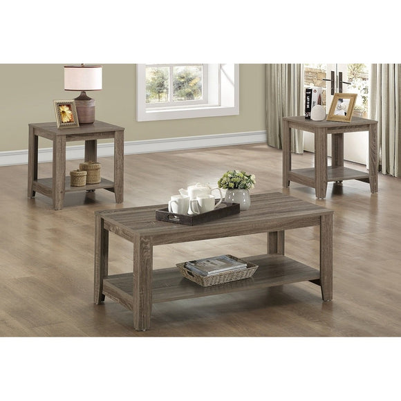 Monarch Specialties 3-Piece Table Set With Shelves, Dark Taupe