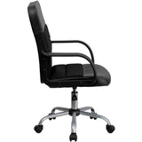 Mid-Back Black Leather and Mesh Swivel Task Chair with Arms