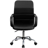 Mid-Back Black Leather and Mesh Swivel Task Chair with Arms