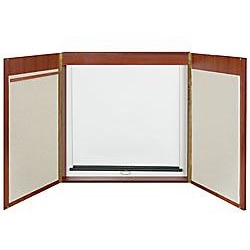 (Scratch & Dent) Quartet Veneer Conference Room Cabinet, 48" x 48", White Board, Mahogany Frame
