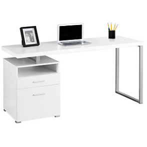 Monarch Specialties Contemporary Computer Desk With 2-Drawers And Open Shelf, Silver/White Item # 631409