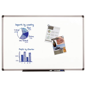 FORAY Porcelain Magnetic Dry-Erase Board, 48" x 36", White Board, Aluminum Frame With Gray Plastic Corners Item # 683127