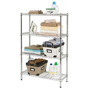 Realspace Outlet Wire Shelving, 4-Shelves, 54"H x 36"W x 14"D, Chrome