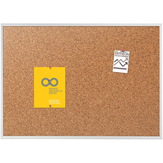 (Scratch & Dent) Quartet Natural Cork Bulletin Board With Anodized Aluminum Frame, 36