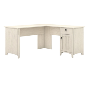 Bush Furniture Salinas L-Shaped Desk With Storage, Antique White