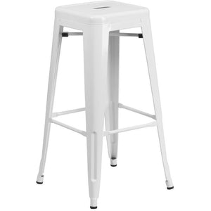30" High Backless Metal Indoor-Outdoor Barstool, White