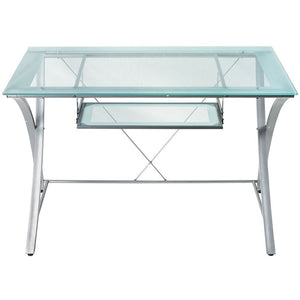 Realspace Zentra Outlet Computer Desk, 30"H x 48"W x 28"D, Silver/Clear