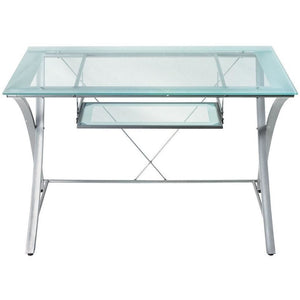 (Scratch and Dent) Realspace Zentra Outlet Computer Desk, 30"H x 48"W x 28"D, Silver/Clear