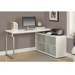 (Scratch & Dent) Monarch Specialties L-Shaped Computer Desk With Frosted Glass Doors, White
