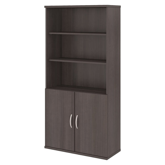 Bush Business Furniture Studio C 5 Shelf Bookcase with Doors, Storm Gray