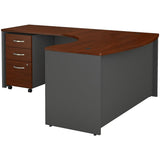 Bush Business Furniture Components 60"W x 43"D Bow Front L Shaped Desk With 36"W Return And 3 Drawer Mobile File Cabinet, Left Handed, Hansen Cherry