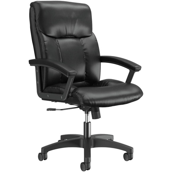 HON Outlet Bonded Leather Padded Loop Arm Executive Chair, Black