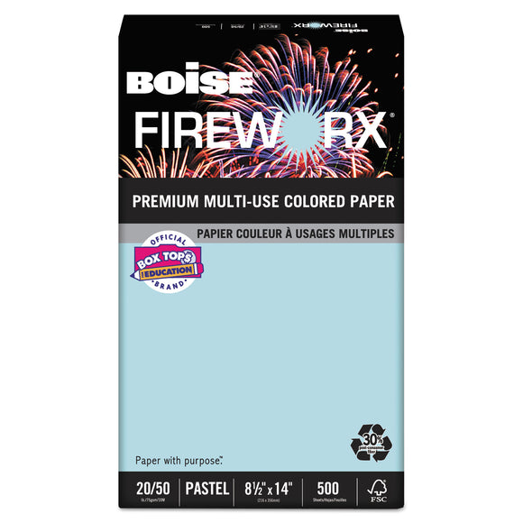 (Open Ream) Boise FIREWORX Premium Multi-Use Colored Paper, 8 1/2 x 14, Bottle Rocket Blue (Case or Ream)