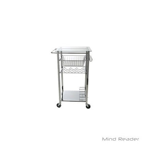 Mind Reader 1-Drawer Glass-Top Mobile Kitchen Cart, Silver