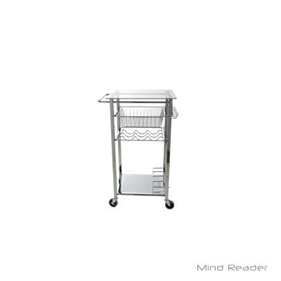 Mind Reader 1-Drawer Glass-Top Mobile Kitchen Cart, Silver