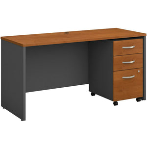 Bush Business Furniture Components 60W x 24D Office Desk with Mobile File Cabinet, Natural Cherry/Graphite Gray