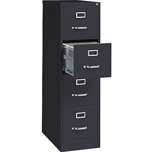 Lorell Outlet Deep Vertical File With Lock, 4 Drawers, 52"H x 15"W x 25"D, 30% Recycled, Black