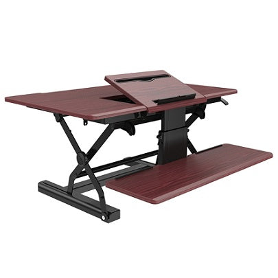 (Scratch & Dent) Loctek P Series Sit-Stand Corner Riser With Drop-Down Keyboard Tray, Wood