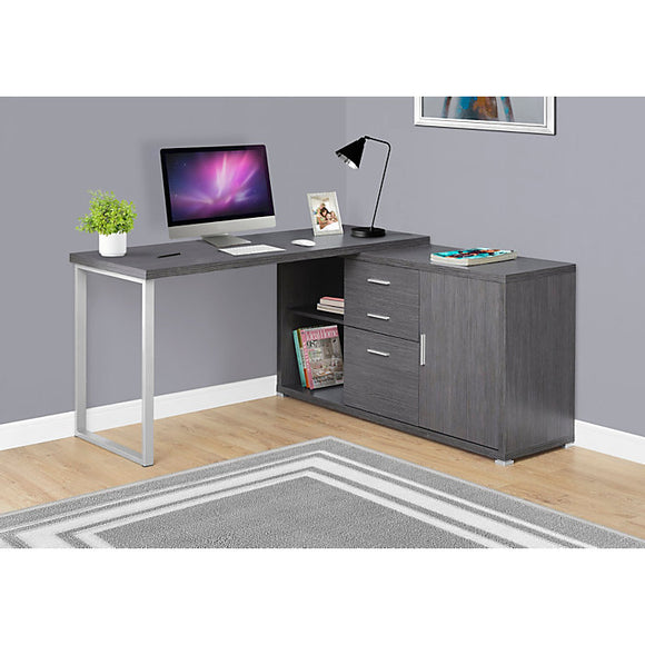 (Scratch & Dent) Monarch Specialties Outlet L-Shaped Computer Desk With Cabinet, Gray